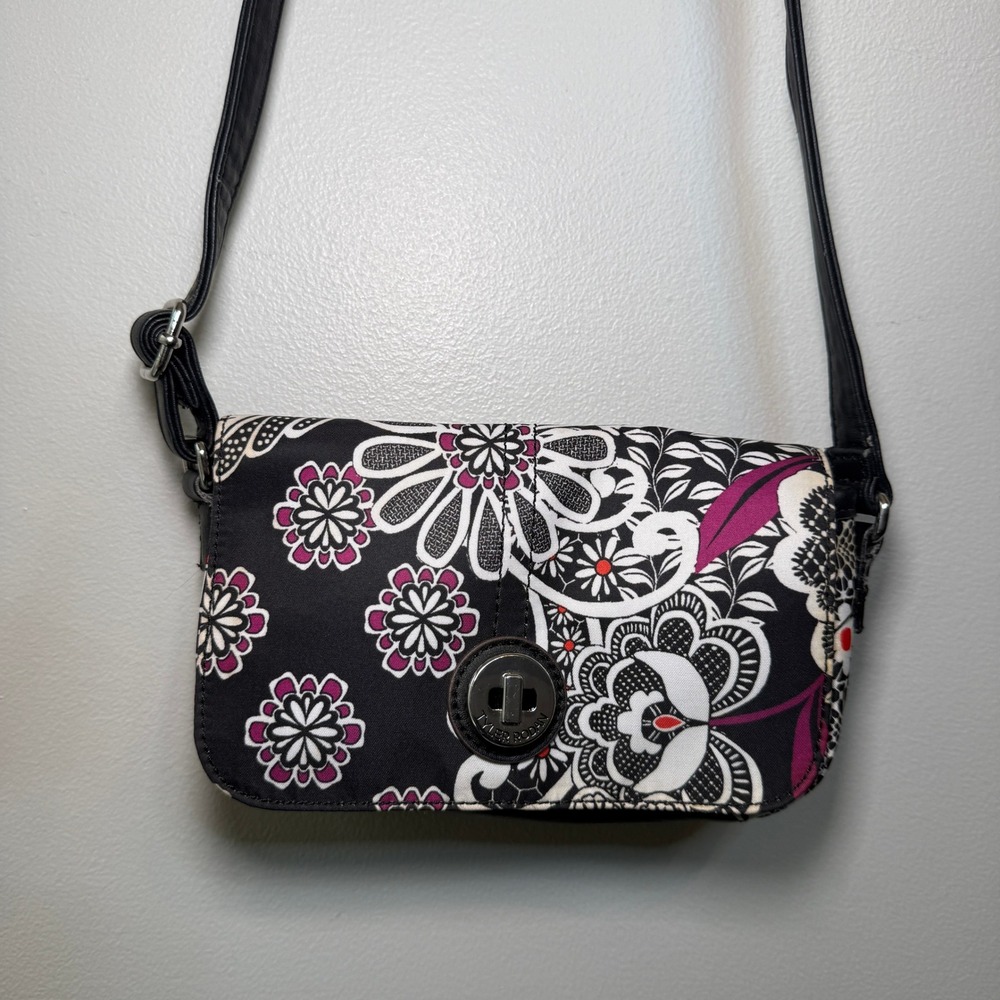 Tyler Rodan Crossbody Bag Floral Geometric Black White Magenta Turn Lock Purse